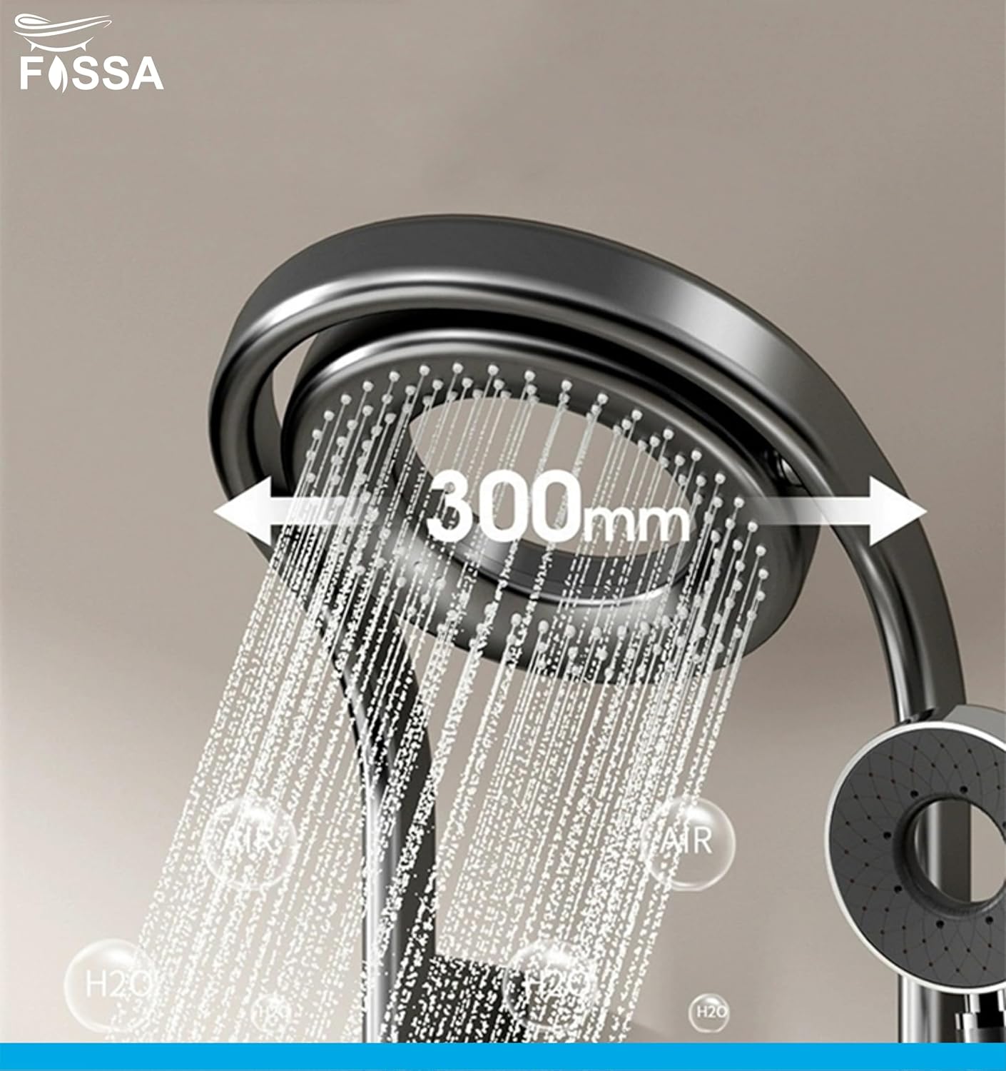 Fossa Shower Panel - Vortex with Hydropowered LED Light + Digital Display & 3 Water Functions (Gun Metal Grey)