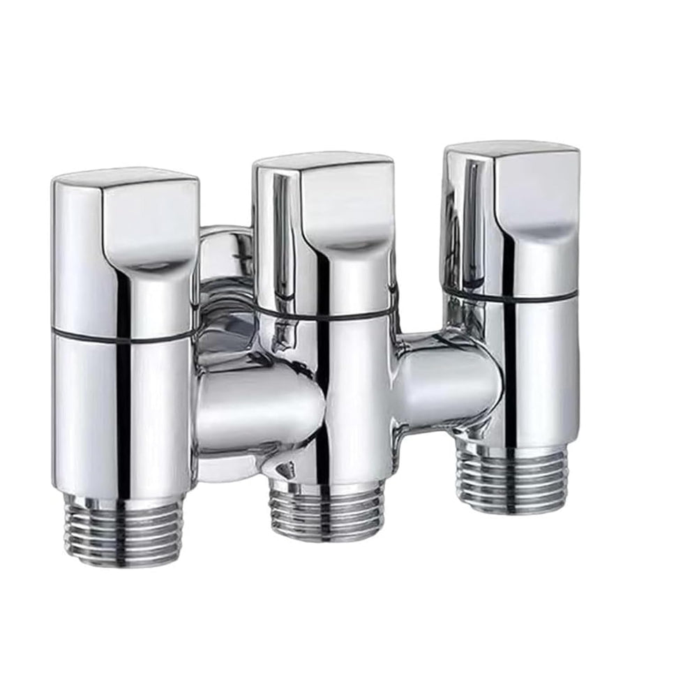 3 - Way Water Injection Angle Valve, Single Inlet and Three Outlet Angle Valve Three Way Multifunction Valve for Bathroom (Silver)