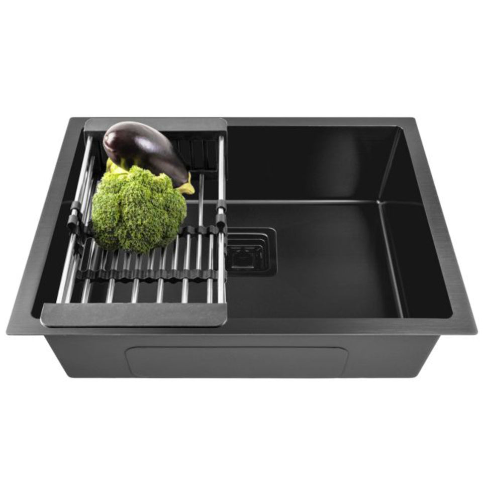 Fossa 20"X17"X09" Single Bowl SS-304 Grade Stainless Steel Handmade Kitchen Sink Black