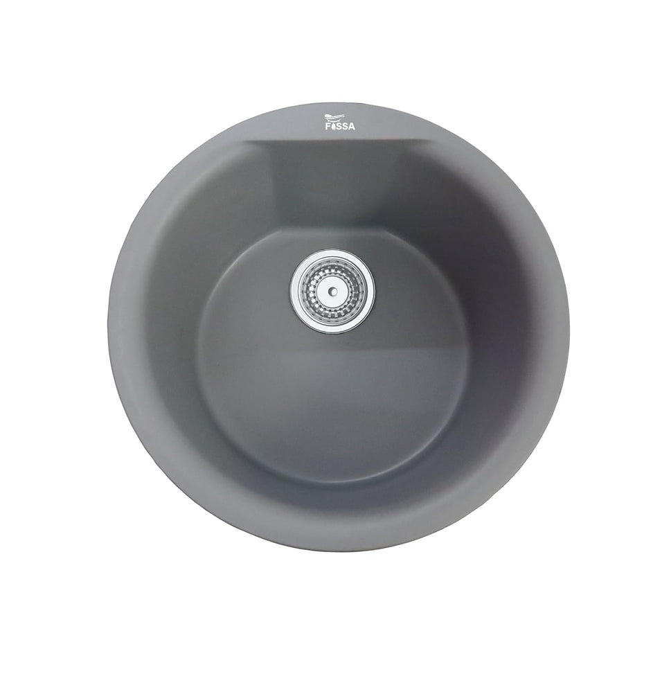 Fossa 18"x18"x08" Inch Round Bar Sink, Single Bowl Kitchen Sinks, Quartz German Engineered Technology Kitchen Sink Easy-to-Clean Sink for Outdoor Indoor Catering Restaurant Hospital (Grey)