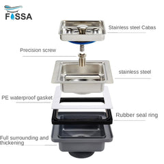 Fossa Square Shaped Premium Stainless Steel PVC Kitchen Sink Coupling for Home - Matte Finish, Rust-Free, Corrosion-Resistant, Durable 4.5 Inches Silver (Square Coupling with Waste Pipe)