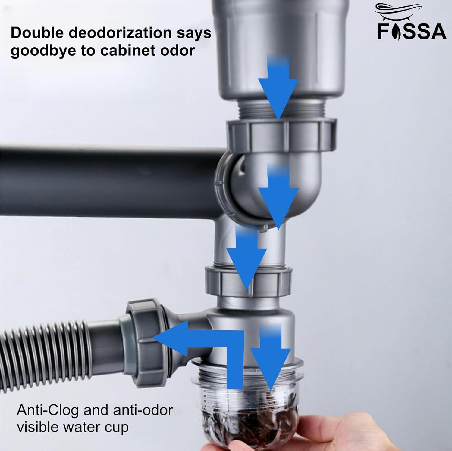 Fossa Kitchen Sink Drain Pipe Kit, Professional Thickened Flexible Drain Pipe Kit Odor Resistant Pop-up Drain Pipe Kit