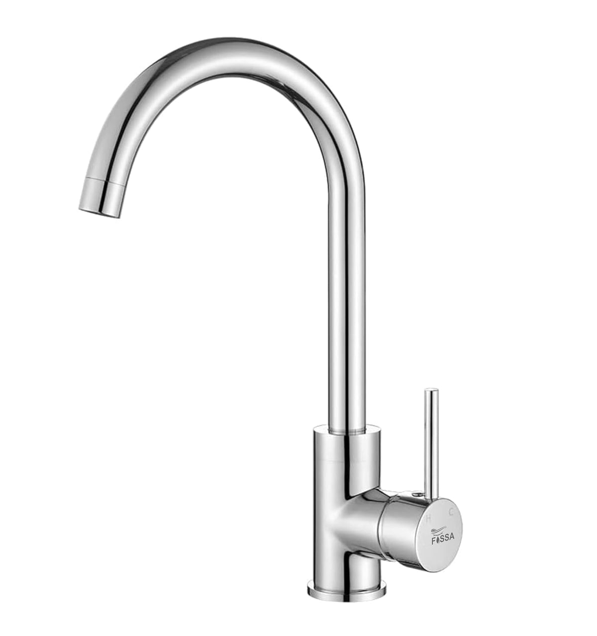 Fossa J Bend Faucet High Pressure Kitchen Faucet 360° Swivel, Stainless Steel Kitchen Faucet, Kitchen Mixer Tap with High Spout-257mm (Chrome Finish)