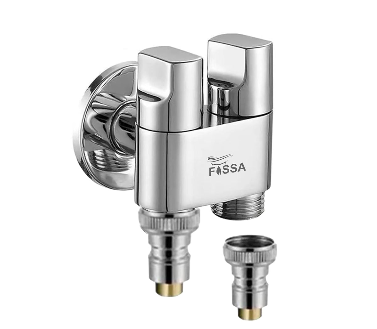 Fossa Shower Diverter Valve,Two Outlets Dual Control Washing Machine Tap Triangular Adapter Valve Spare Parts for Toilet, Bidet, Shower, Sink, (Chrome Finish) with Nozzle