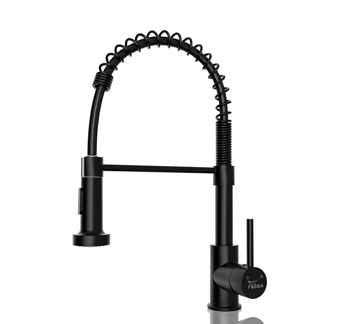 Fossa Kitchen Taps, Kitchen Sink Mixer Tap with Pull Down Sprayer, Kitchen Mixer Taps 1 Hole, 360°Swivel Spring Kitchen Faucet Single Handle Lever, 2 Spray Modes Chrome Finish (Black)