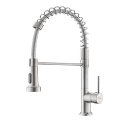 Fossa Kitchen Taps, Kitchen Sink Mixer Tap with Pull Down Sprayer, Kitchen Mixer Taps 1 Hole, 360°Swivel Spring Kitchen Faucet Single Handle Lever, 2 Spray Modes (Chrome Finish) (Silver)