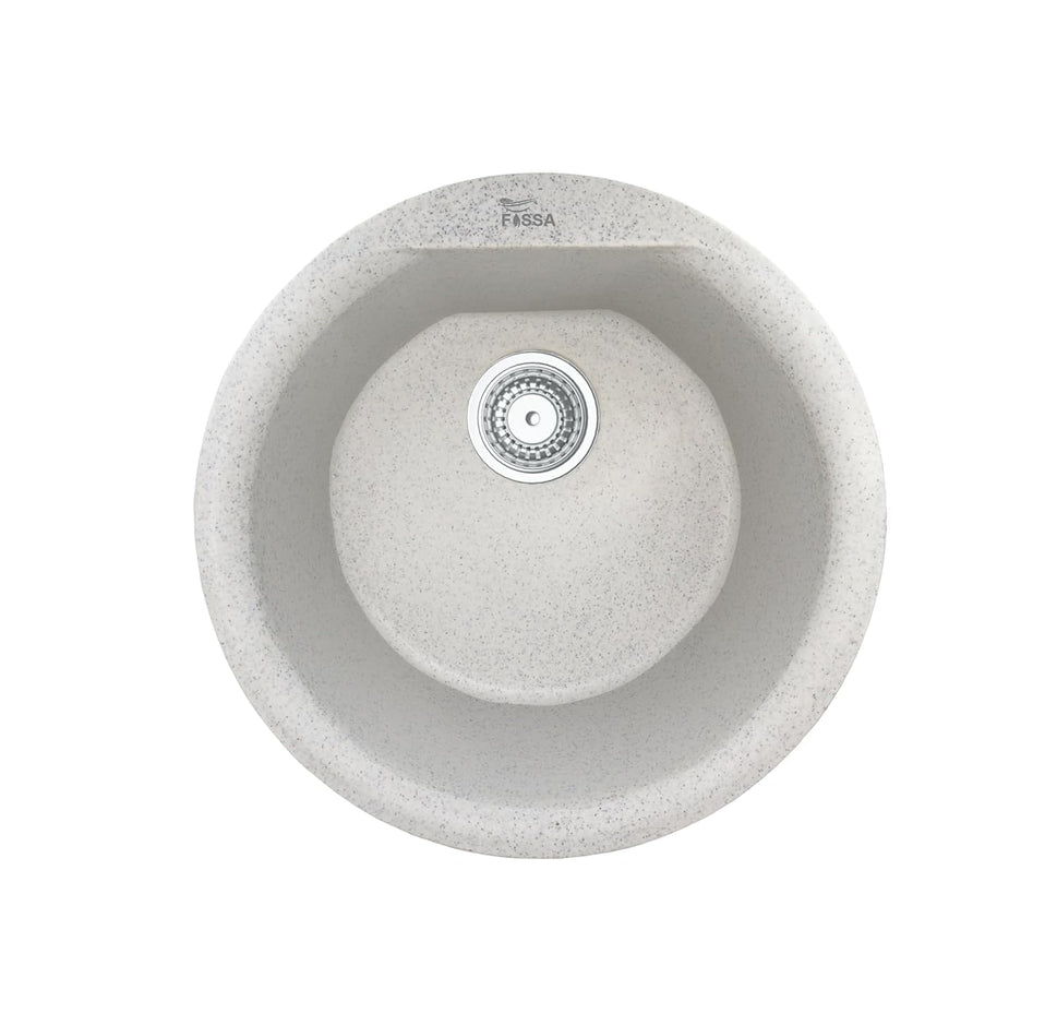 Fossa 18x18x08 Inches Granite Quartz Kitchen Sink Single Bowl with Waste Coupling, Waste Pipe Quartz German Engineered Technology Kitchen Sink (Snow Sand)