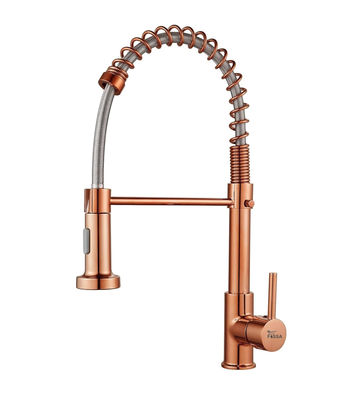 Fossa Kitchen Taps, Kitchen Sink Mixer Tap with Pull Down Sprayer, Kitchen Mixer Taps 1 Hole, 360°Swivel Spring Kitchen Faucet Single Handle Lever, 2 Spray Modes (Chrome Finish) Rose Gold