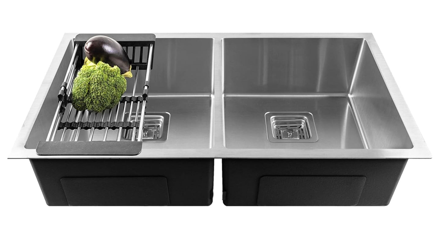 Fossa 40"x18"x10" Inch Double Bowl SS-304 Grade Stainless Steel Handmade Kitchen Sink Matte Finish Silver