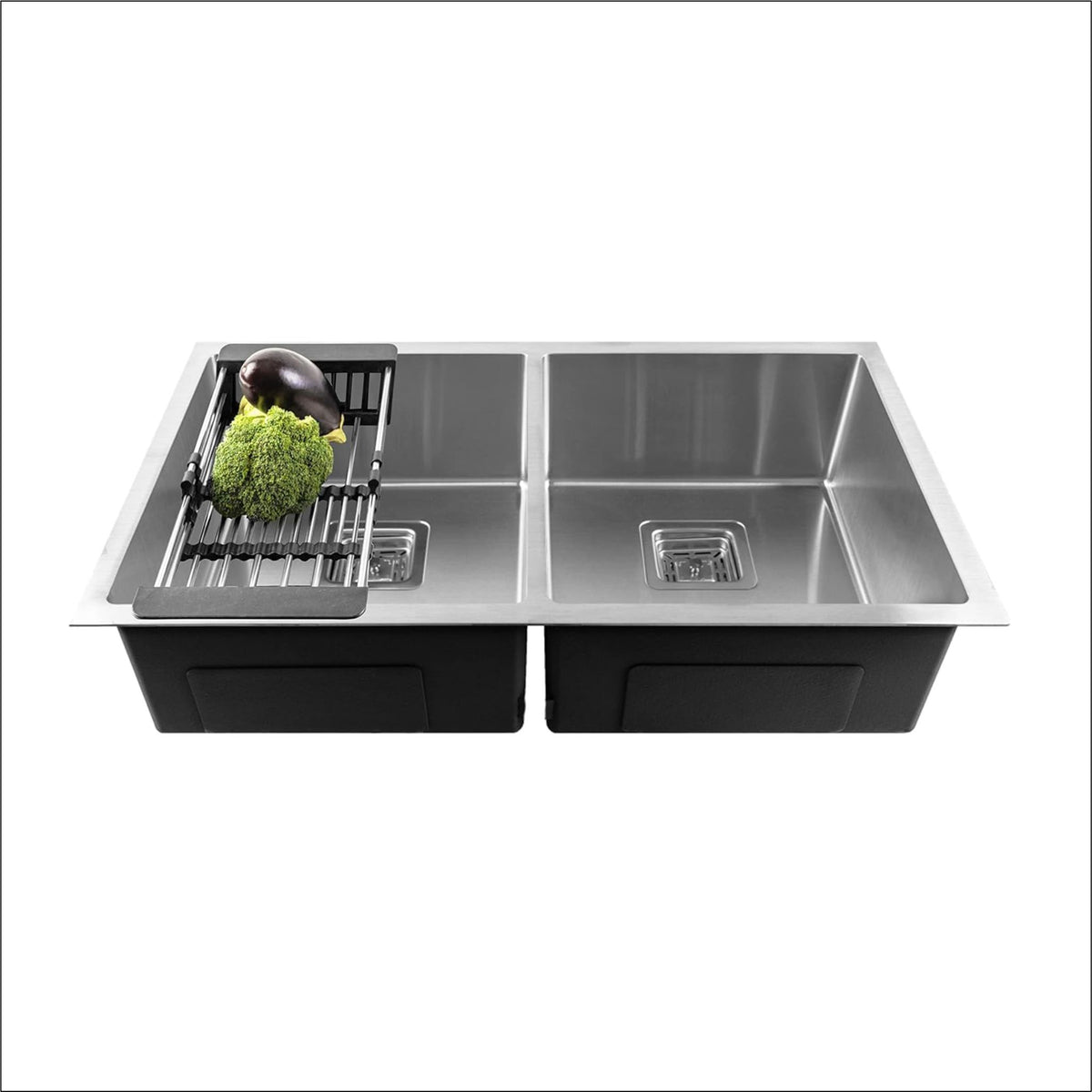 Fossa 40"x18"x10" Inch Double Bowl SS-304 Grade Stainless Steel Handmade Kitchen Sink Matte Finish Silver