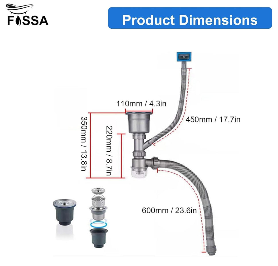 Fossa Kitchen Sink Drain Pipe Kit, Professional Thickened Flexible Drain Pipe Kit Odor Resistant Pop-up Drain Pipe Kit