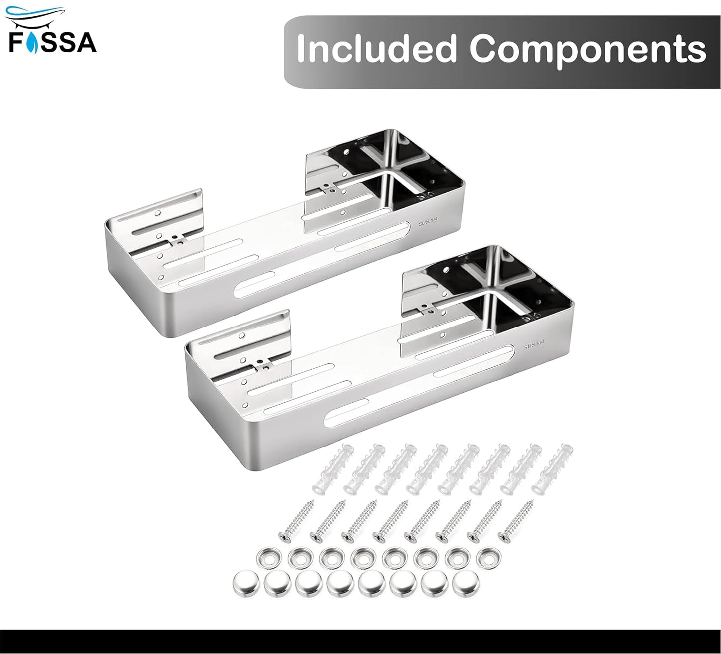 FOSSA Premium Stainless Steel Bathroom Shelf/Kitchen Shelf/Bathroom Shelf and Rack/Wall Storage Shelf/Bathroom Accessories (Silver) 2 Set