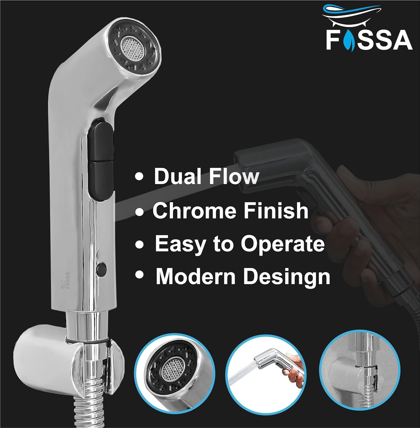 Fossa Hydra Health Faucet Bathroom Hand Spray for Toilet Leak Proof Toilet Sprayer Portable Hand Faucets with 1 Mtr Hose Pipe and Hook (Complete Set)