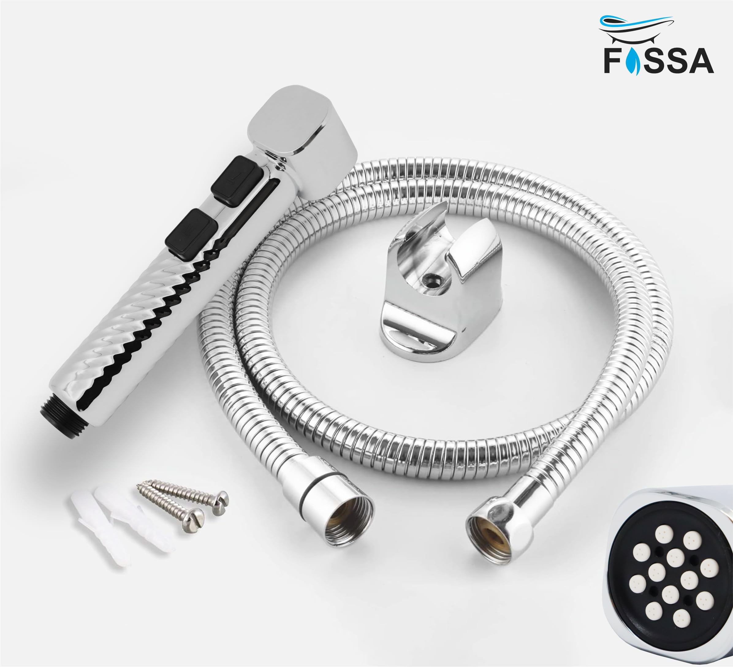 Fossa Rolex ABS Dual Function Health Faucet with Stainless Steel 1Meter Flexible Hose Pipe and Wall Hook, Jet Spray for Toilet Chrome Finish (Silver)