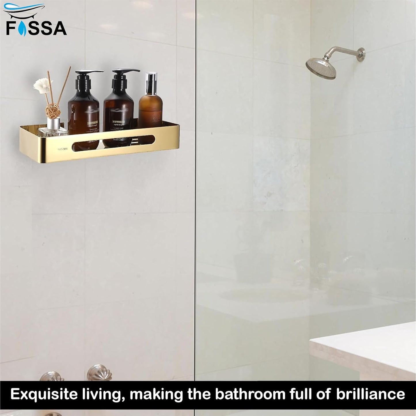 FOSSA Premium Stainless Steel Bathroom Shelf/Kitchen Shelf/Bathroom Shelf and Rack/Wall Storage Shelf/Bathroom Accessories (Gold) 3pc Set