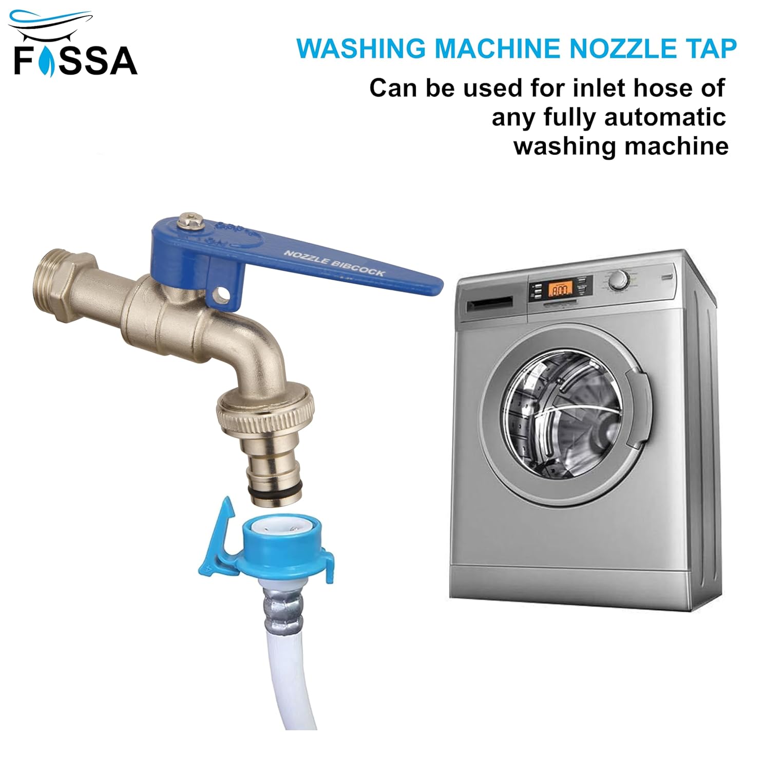 Fossa Nozzle Cock for Bathroom | Washing Machine Tap for Inlet Pipe/Hose | Garden Pipe Tap | Easy Hose Connect Tap | Laundry Dishwasher Hose Connect