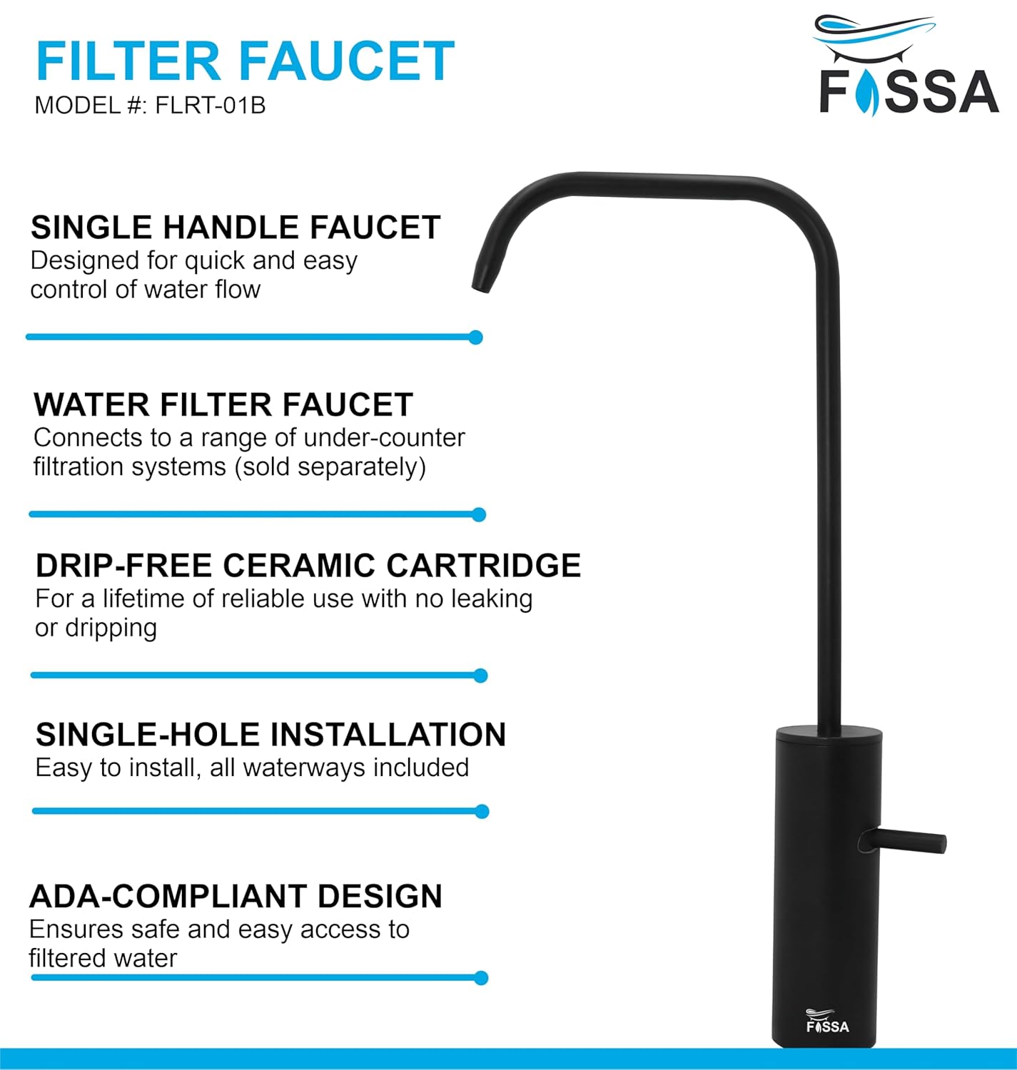 Fossa Opera L Bend RO Tap Kitchen Water Filter Faucet, 100% Lead-Free Drinking Water Faucet Stainless Steel Brushed Nickel Finish (Black)