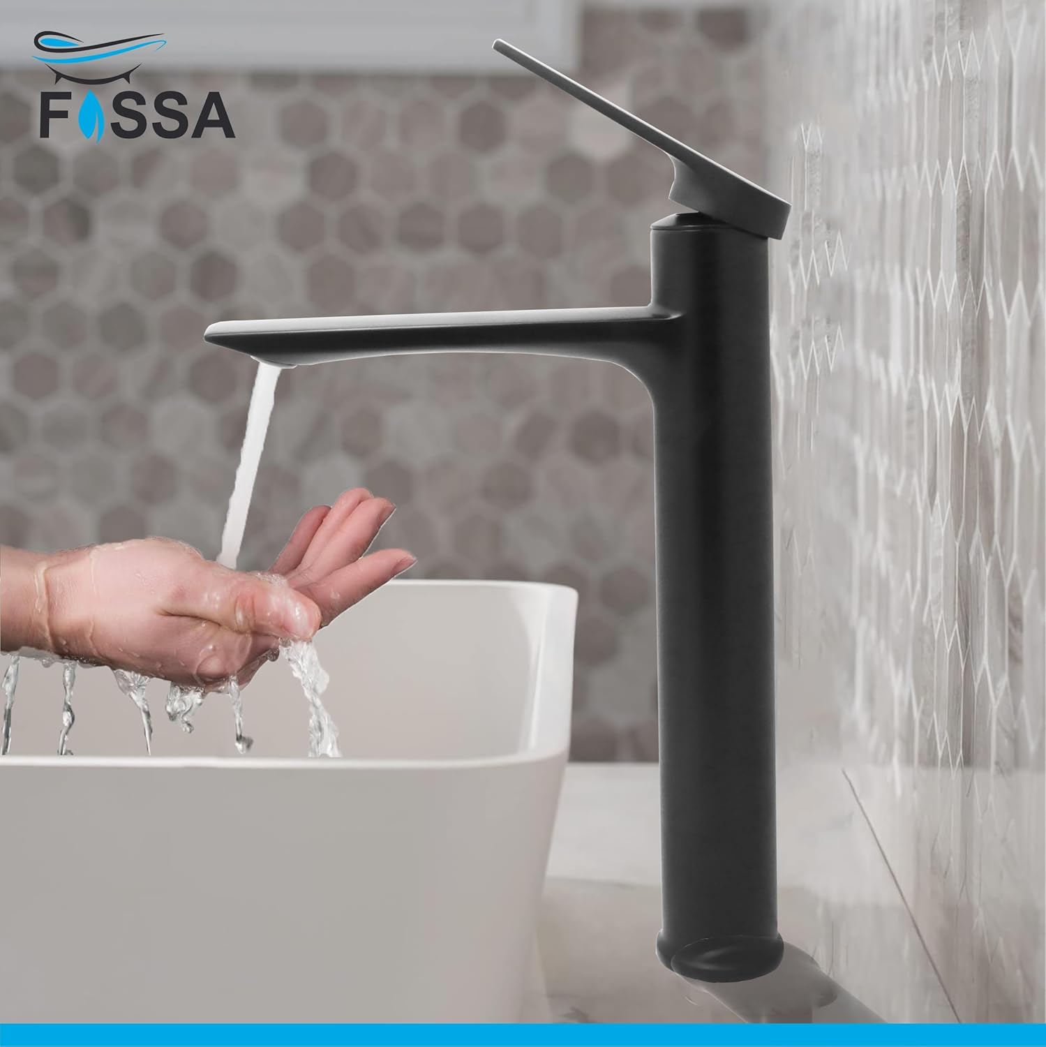 Fossa Opera Extended Body Brass Bathroom Sink Wash Basin Mixer Tap Single Handle Hot & Cold Lavatory Sink Faucet for Living Room & Bathrooms (Black)