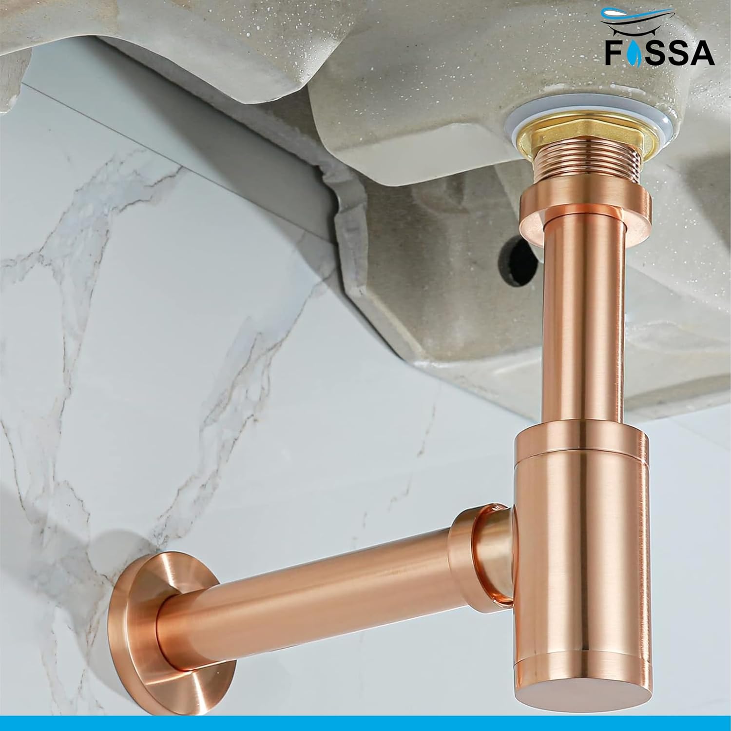 Fossa Steel Bottle Trap for Wash basins | Bottle Trap With Wall Flange and 12 Inches Pipe | Chrome Finish (Stainless Steel) Rose Gold