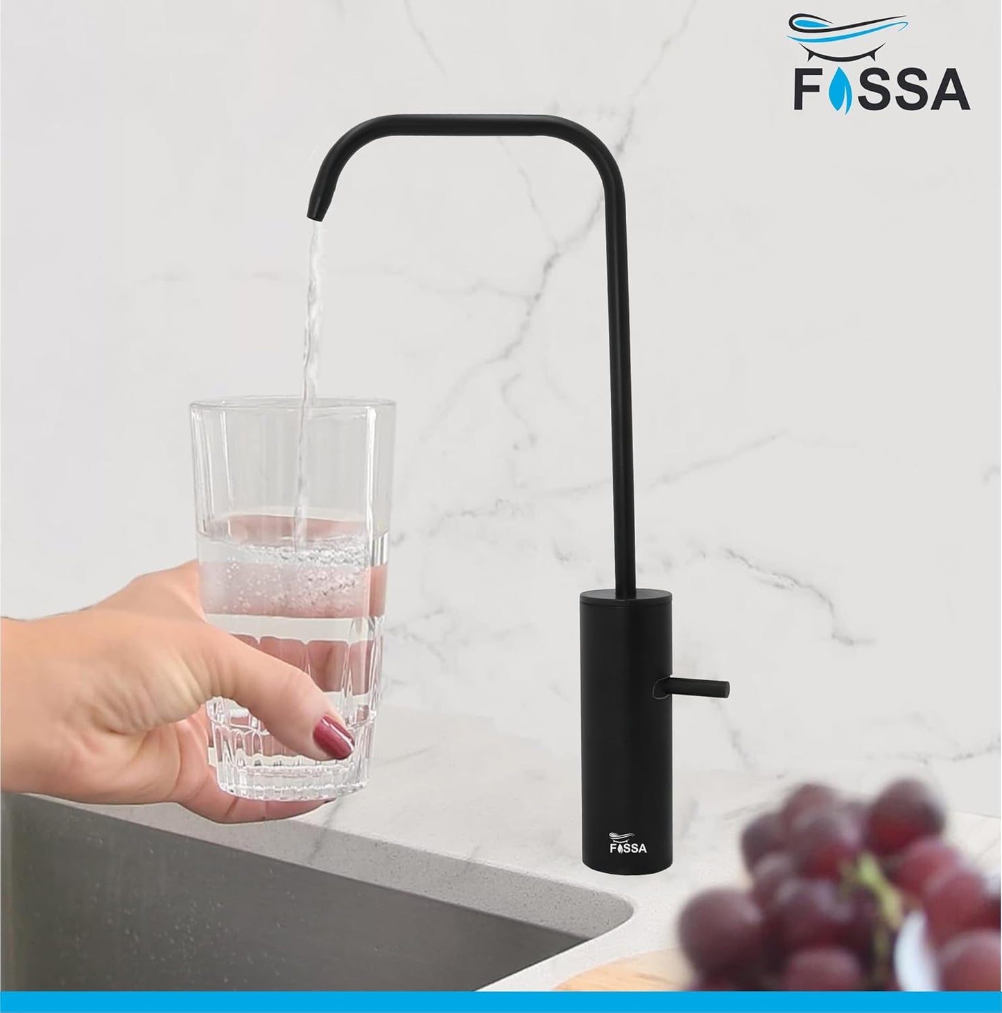 Fossa Opera L Bend RO Tap Kitchen Water Filter Faucet, 100% Lead-Free Drinking Water Faucet Stainless Steel Brushed Nickel Finish (Black)