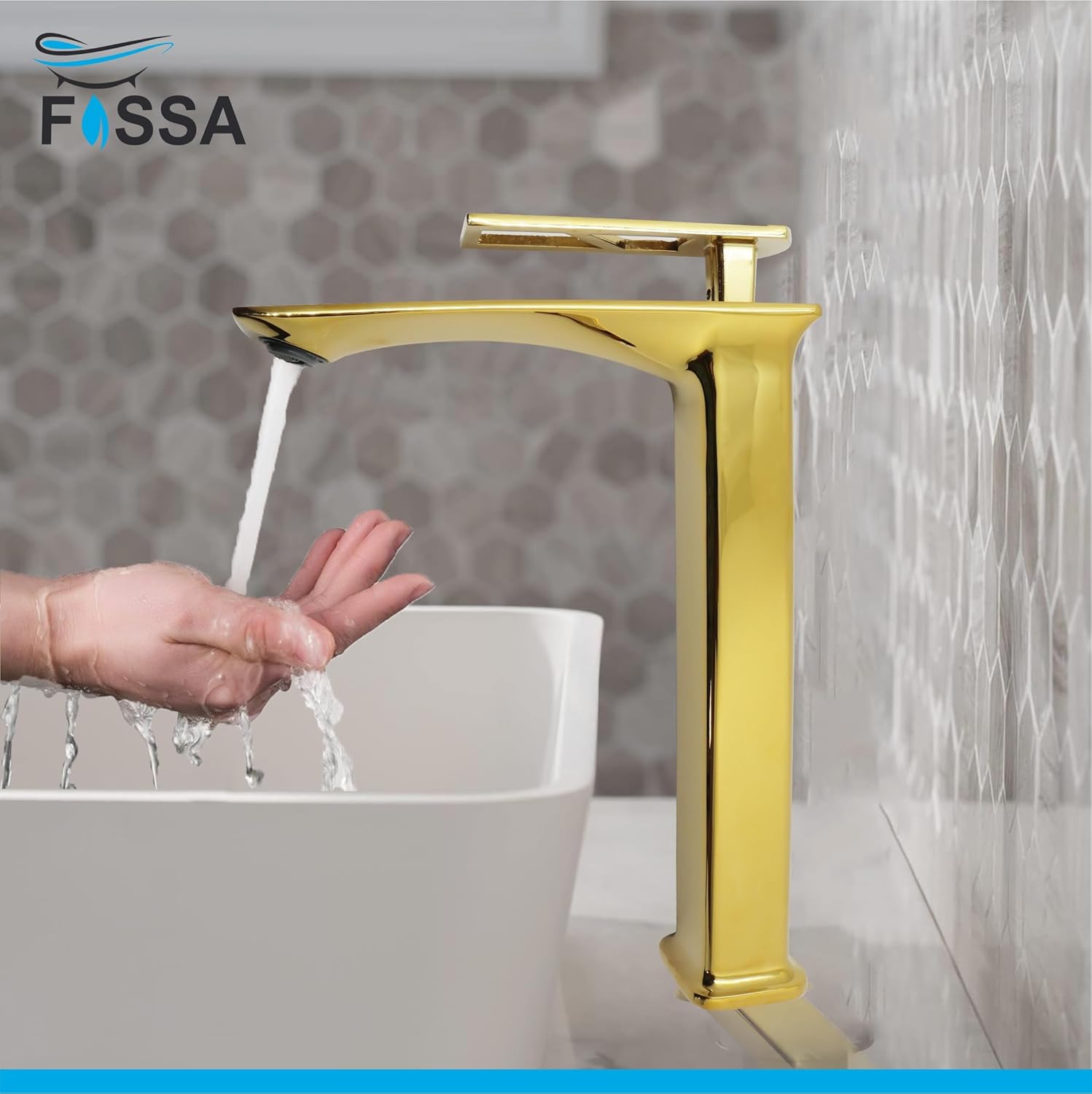 Fossa Classy Extended Body Brass Bathroom Sink Wash Basin Mixer Tap Single Handle Hot & Cold Lavatory Sink Faucet for Living Room & Bathrooms (Gold)