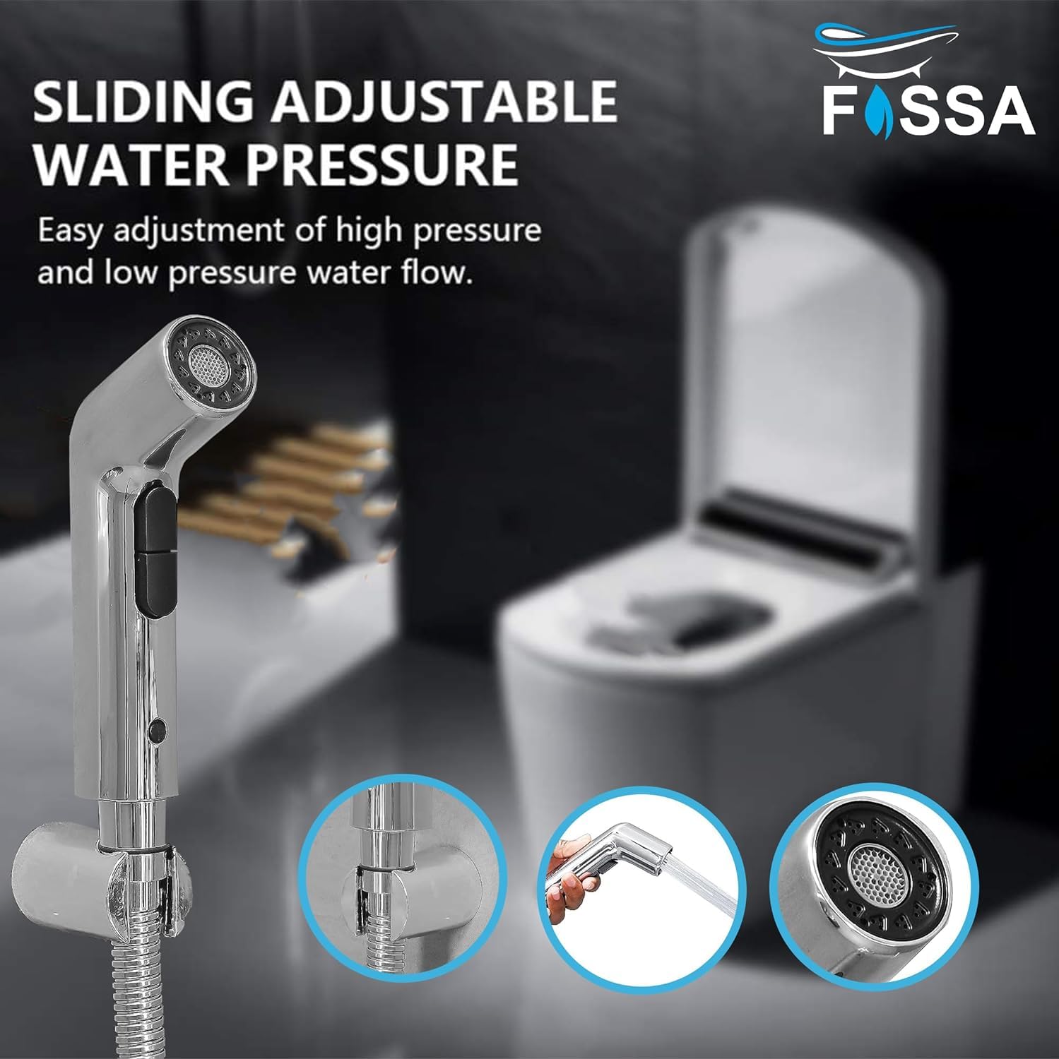 Fossa Hydra Health Faucet Bathroom Hand Spray for Toilet Leak Proof Toilet Sprayer Portable Hand Faucets with 1 Mtr Hose Pipe and Hook (Complete Set)