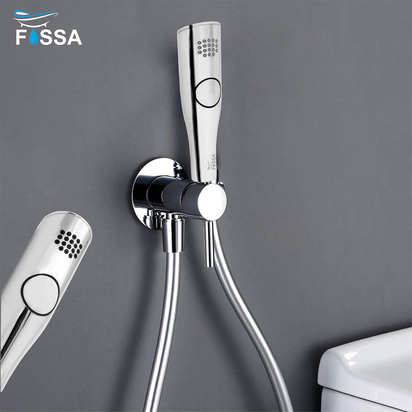 Fossa Italian Health Faucet Bidet Sprayer for Toilet, Handheld Sprayer Cloth Diaper Sprayer Set - ABS (Chrome Finish) | (with Hose Pipe & Hook)