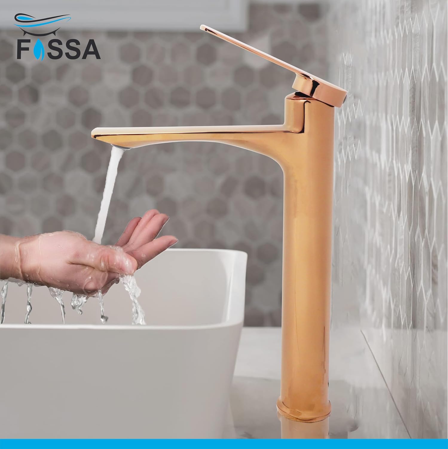 Fossa Olive Extended Body Brass Bathroom Sink Wash Basin Mixer Tap Single Handle Hot & Cold Lavatory Sink Faucet for Living Room & Bathrooms (Rose Gold)