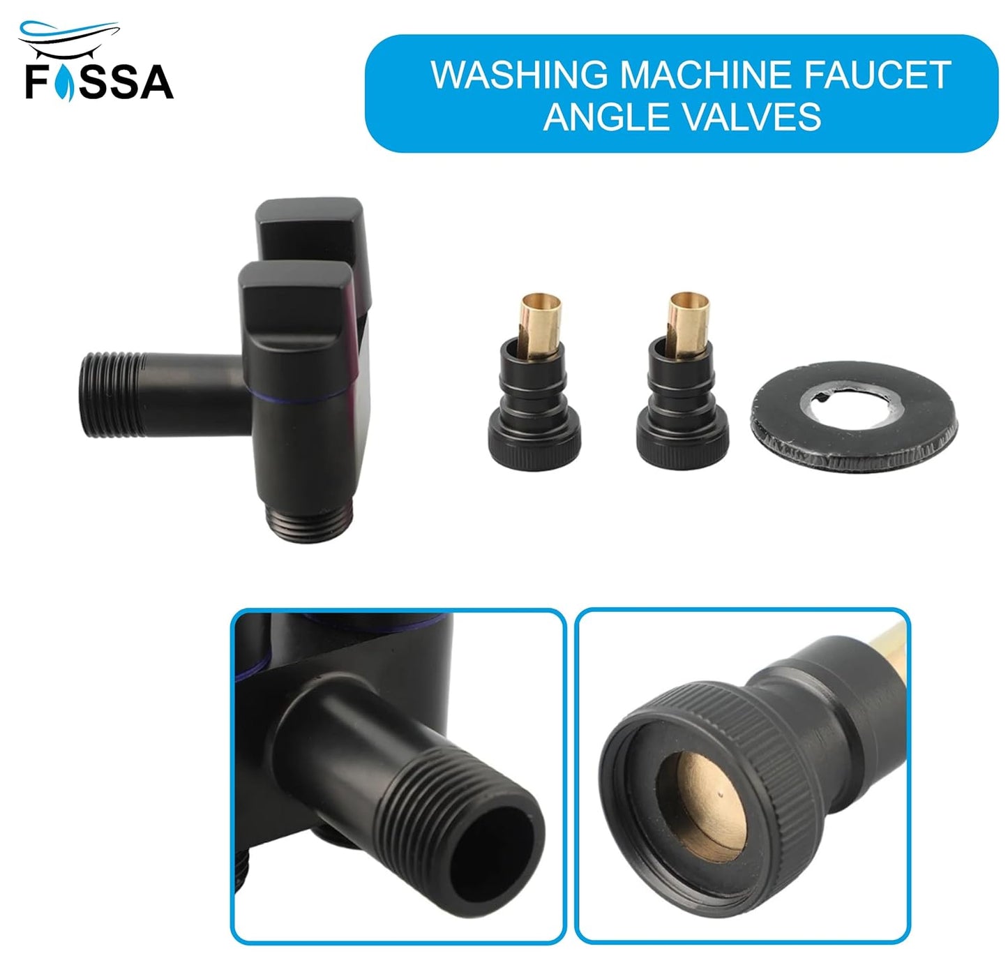 Fossa Shower Diverter Valve,Two Outlets Dual Control Washing Machine Tap Triangular Adapter Valve Spare Parts for Toilet, Bidet, Shower, Sink, (Chrome Finish) Black with Nozzle