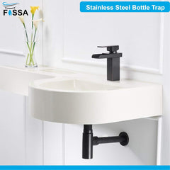 Fossa Steel Bottle Trap for Wash basins | Bottle Trap With Wall Flange and 12 Inches Pipe | Chrome Finish (Stainless Steel) Black