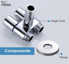 Fossa Brass 2 in 1 Angle Wall Mount Two Out Water Cleaning Sprayer Angle cock with Flange Chrome Finish for Bathroom Wash Basin Toilet (Silver) (Compact | Pack of 2)