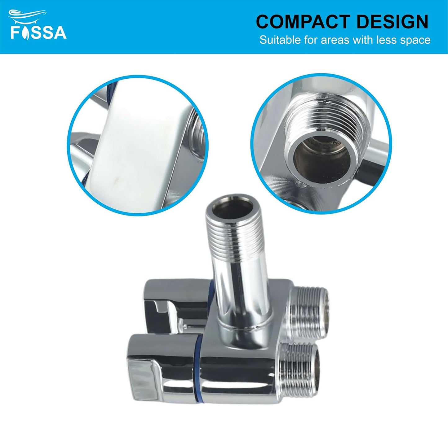 Fossa Shower Diverter Valve,Two Outlets Dual Control Washing Machine Tap Triangular Adapter Valve Spare Parts for Toilet, Bidet, Shower, Sink, (Chrome Finish) with Nozzle