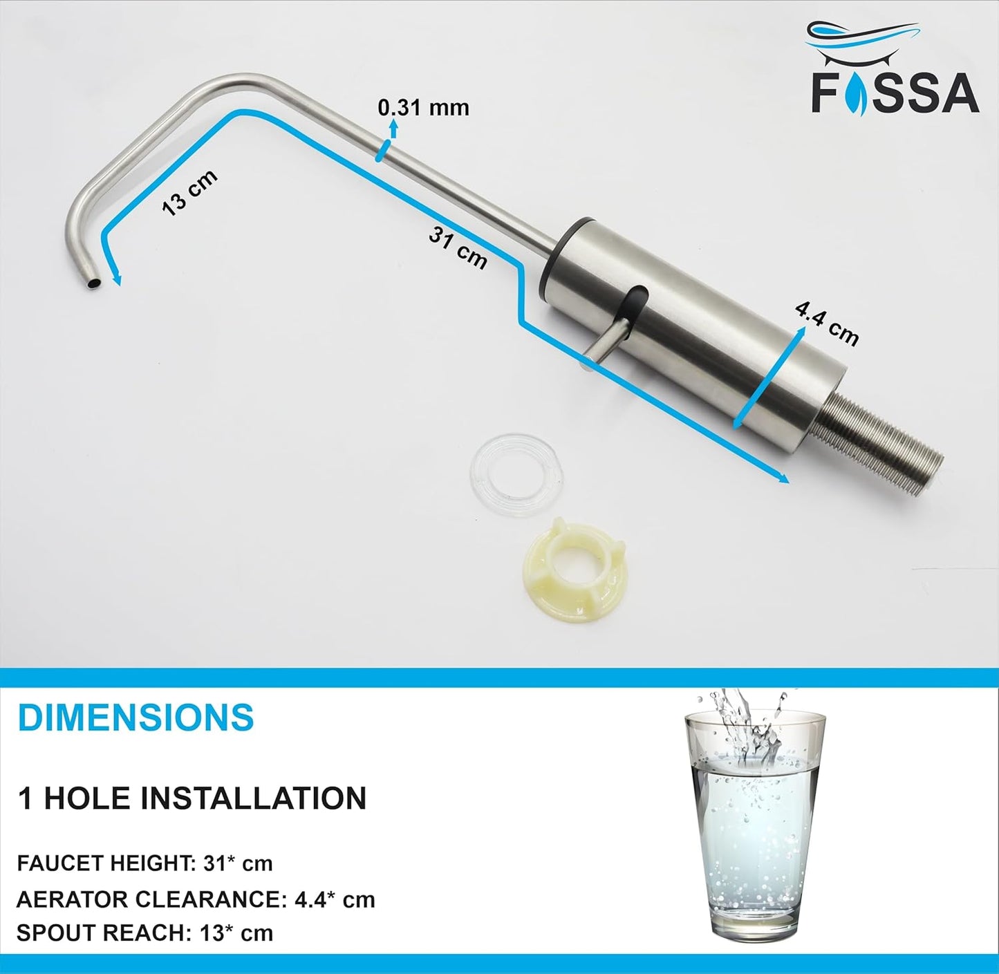 Fossa Opera L Bend RO Tap Kitchen Water Filter Faucet, 100% Lead-Free Drinking Water Faucet Stainless Steel Brushed Nickel Finish (Silver) (Silver)