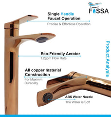 Fossa Olive Extended Body Brass Bathroom Sink Wash Basin Mixer Tap Single Handle Hot & Cold Lavatory Sink Faucet for Living Room & Bathrooms (Rose Gold)