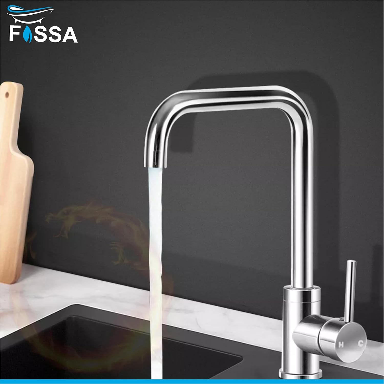 Fossa L Bend Faucet Kitchen Tap, 360° Sink Mixer Taps Spray Head Rotating Faucet Water Aerator for Home Bathroom Laundry, Body Hot and Cold Switch (Chrome Finish)