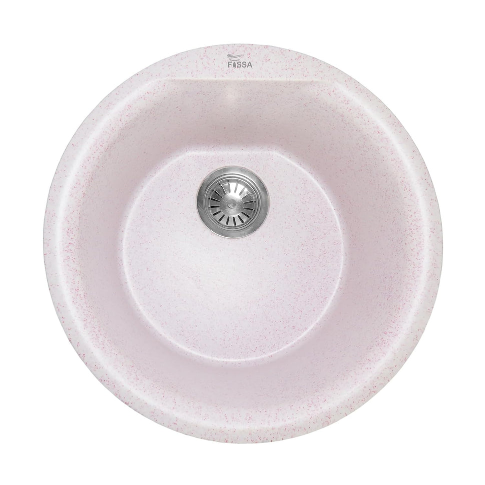 Fossa 18"x18"x08" Inch Round Bar Sink, Single Bowl Kitchen Sinks, Quartz German Engineered Technology Kitchen Sink Easy-to-Clean Sink for Outdoor Indoor Catering Restaurant Hospital (Light pink stone)