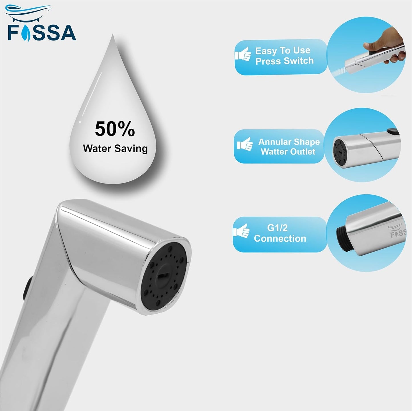 Fossa Dream Health Faucet Bidet Sprayer for Toilet, Handheld Sprayer Cloth Diaper Sprayer Set - ABS (Chrome Finish) | (with Hose Pipe & Hook)