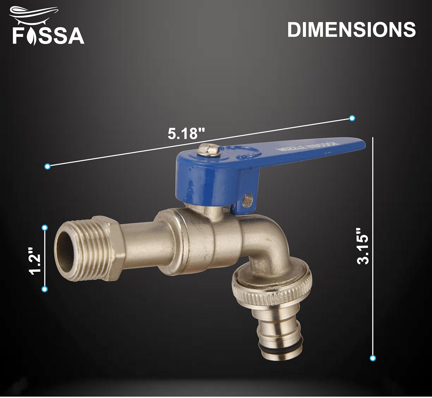 Fossa Nozzle Cock for Bathroom | Washing Machine Tap for Inlet Pipe/Hose | Garden Pipe Tap | Easy Hose Connect Tap | Laundry Dishwasher Hose Connect