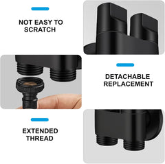 Fossa Shower Diverter Valve,Two Outlets Dual Control Washing Machine Tap Triangular Adapter Valve Spare Parts for Toilet, Bidet, Shower, Sink, (Chrome Finish) Black with Nozzle