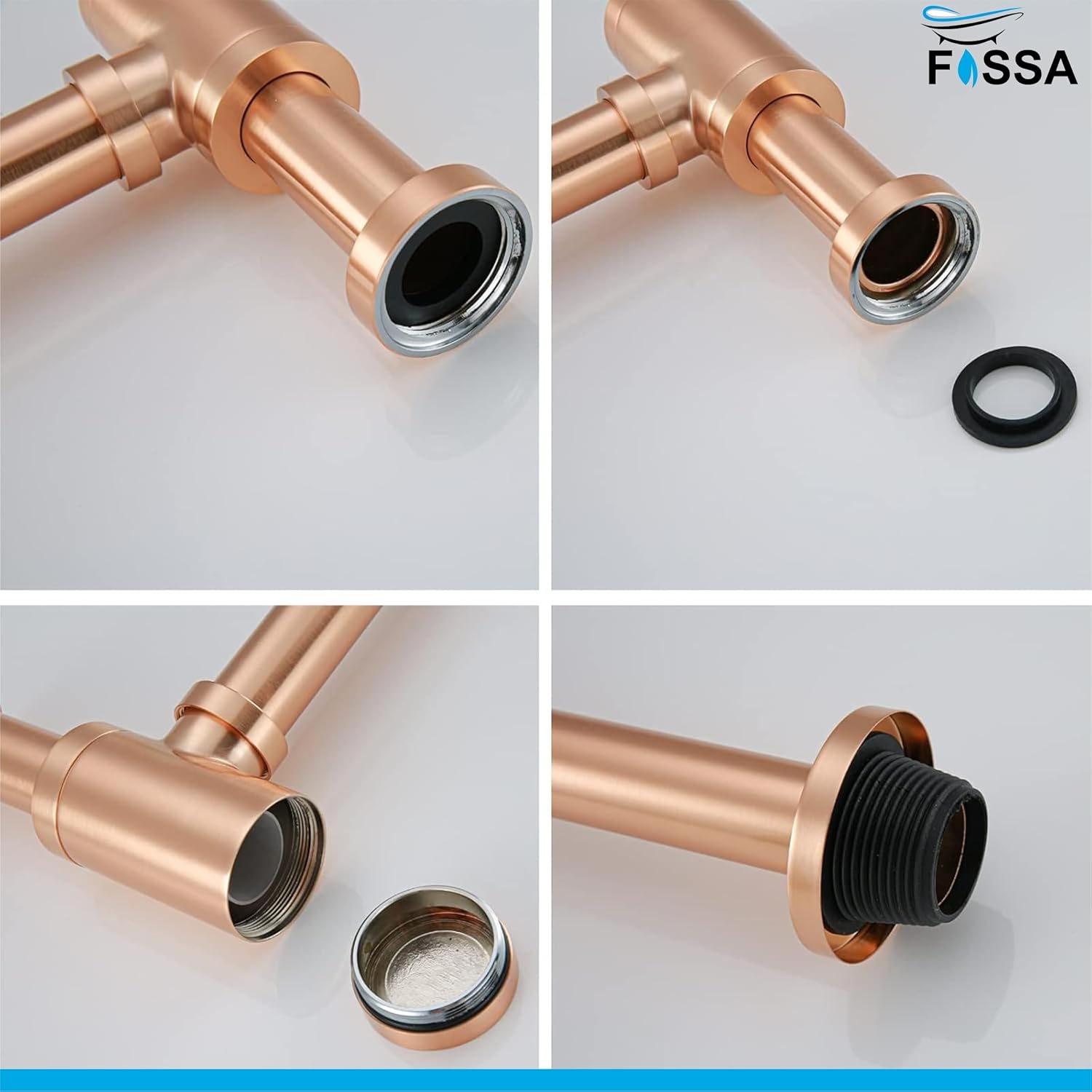 Fossa Steel Bottle Trap for Wash basins | Bottle Trap With Wall Flange and 12 Inches Pipe | Chrome Finish (Stainless Steel) Rose Gold