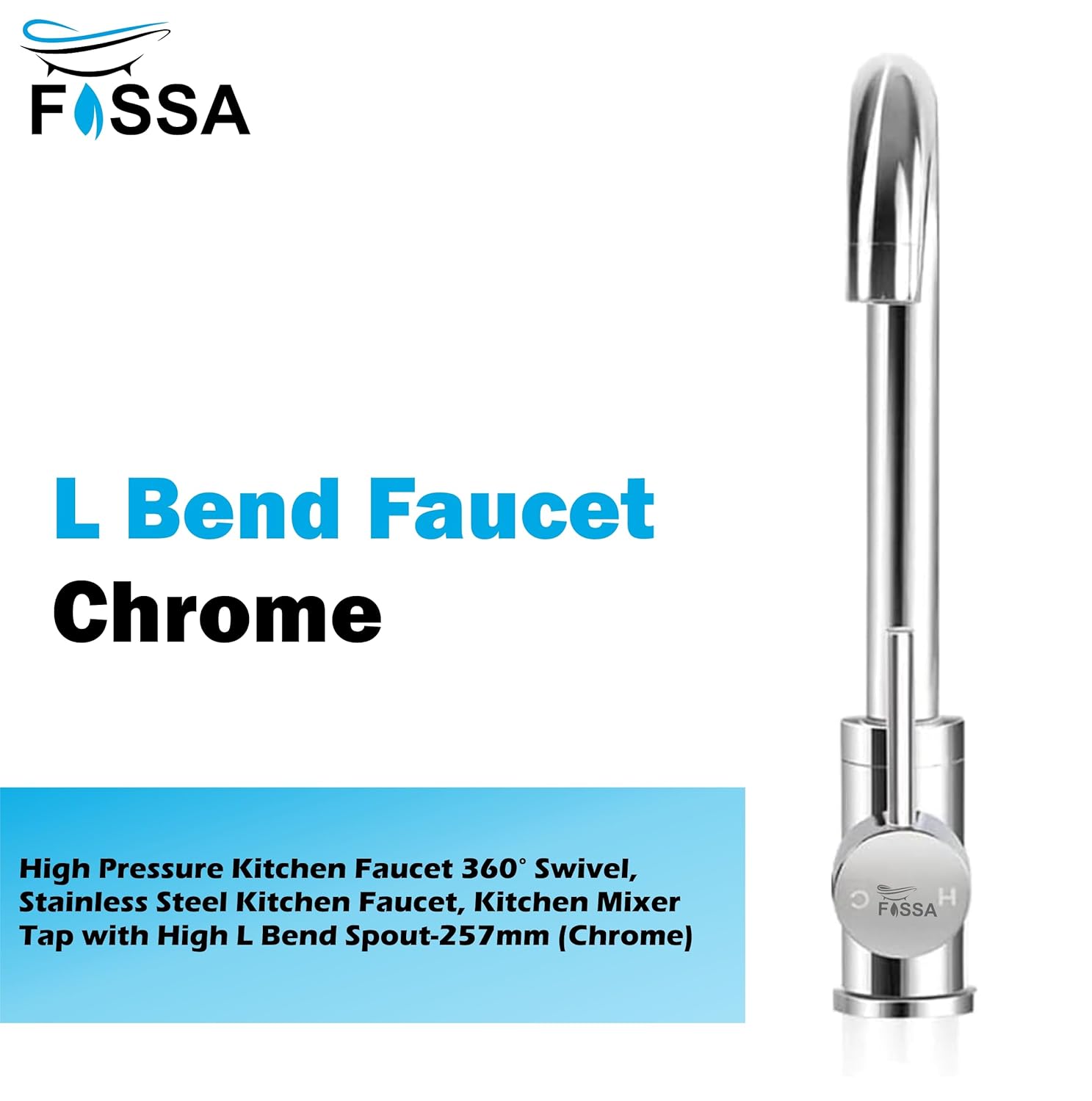 Fossa L Bend Faucet Kitchen Tap, 360° Sink Mixer Taps Spray Head Rotating Faucet Water Aerator for Home Bathroom Laundry, Body Hot and Cold Switch (Chrome Finish)