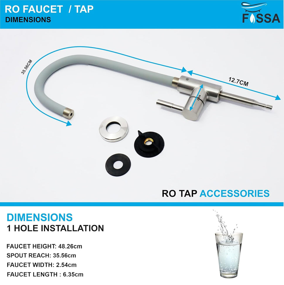 Fossa Stainless Steel RO Tap with Flexible Swivel Spout for Kitchen/Sink/Wash Basin - Matte Finish, Water Filter Faucet, 100% Lead-Free Drinking Water Faucet Stainless Steel Body (Grey)