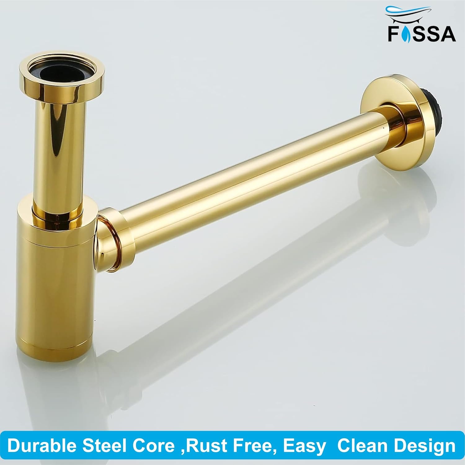 Fossa Steel Bottle Trap for Wash basins | Bottle Trap With Wall Flange and 12 Inches Pipe | Chrome Finish (Stainless Steel) Gold