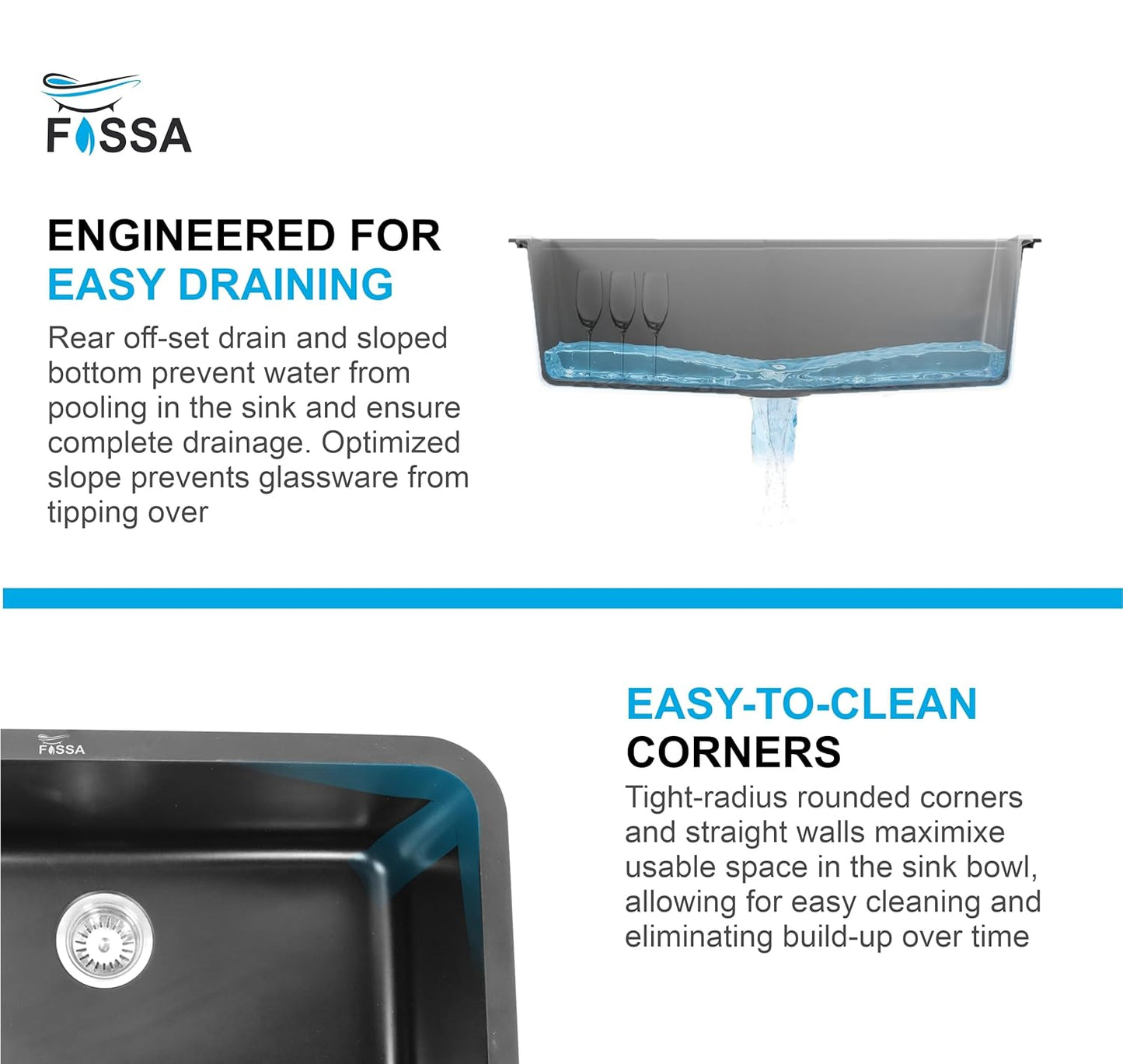 Fossa 31"x19" inch Granite Quartz Kitchen Sink Single Bowl Black with Basket, Coupling, Waste Pipe Quartz German Engineered Technology Kitchen Sink Easy-to-Clean Sink