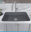 Fossa 31"x19"x09" Inch Granite Quartz Kitchen Sink Single Bowl with Basket, Coupling, Waste Pipe Quartz German Engineered Technology Kitchen Sink Easy-to-Clean Sink (Grey)