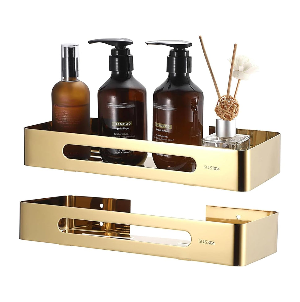 FOSSA Premium Stainless Steel Bathroom Shelf/Kitchen Shelf/Bathroom Shelf and Rack/Wall Storage Shelf/Bathroom Accessories (Gold) 2pc Set