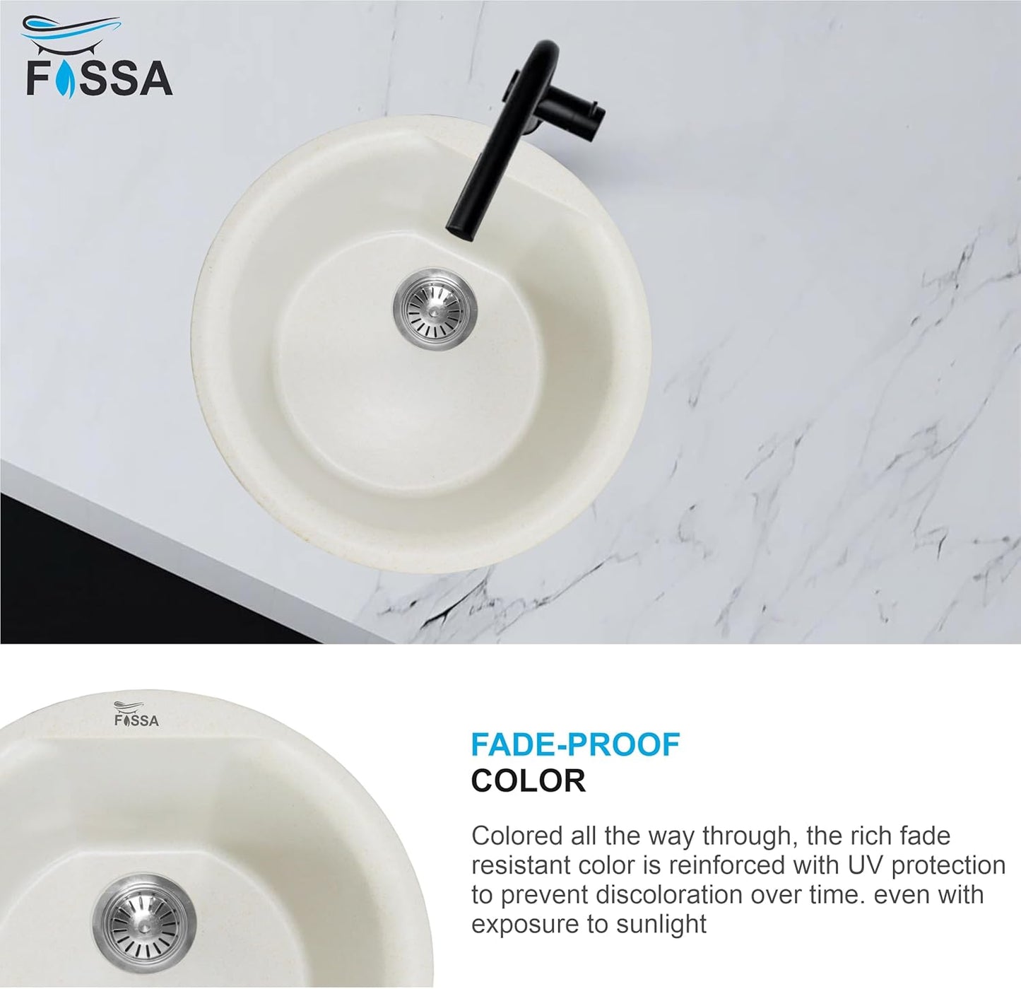 Fossa 18"x18"x08" Inch Round Bar Sink, Single Bowl Kitchen Sinks, Quartz German Engineered Technology Kitchen Sink Easy-to-Clean Sink for Outdoor Indoor Catering Restaurant Hospital (Peach Ivory)