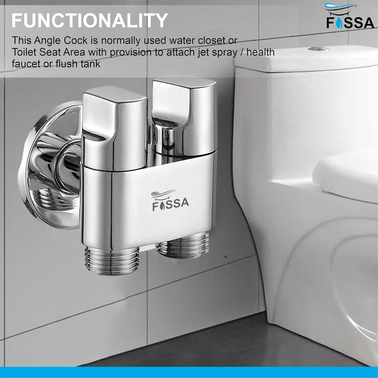 Fossa Shower Diverter Valve,Two Outlets Dual Control Washing Machine Tap Triangular Adapter Valve Spare Parts for Toilet, Bidet, Shower, Sink, (Chrome Finish) with Nozzle