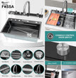 Fossa 30"x18"x10" inch Piano Fully Equipped Kitchen Sink with Integrated Waterfall and Pull-down Faucets - SS-304 Grade Stainless Steel Sink with LED Pannel and Digital Display - Nano Black Finish