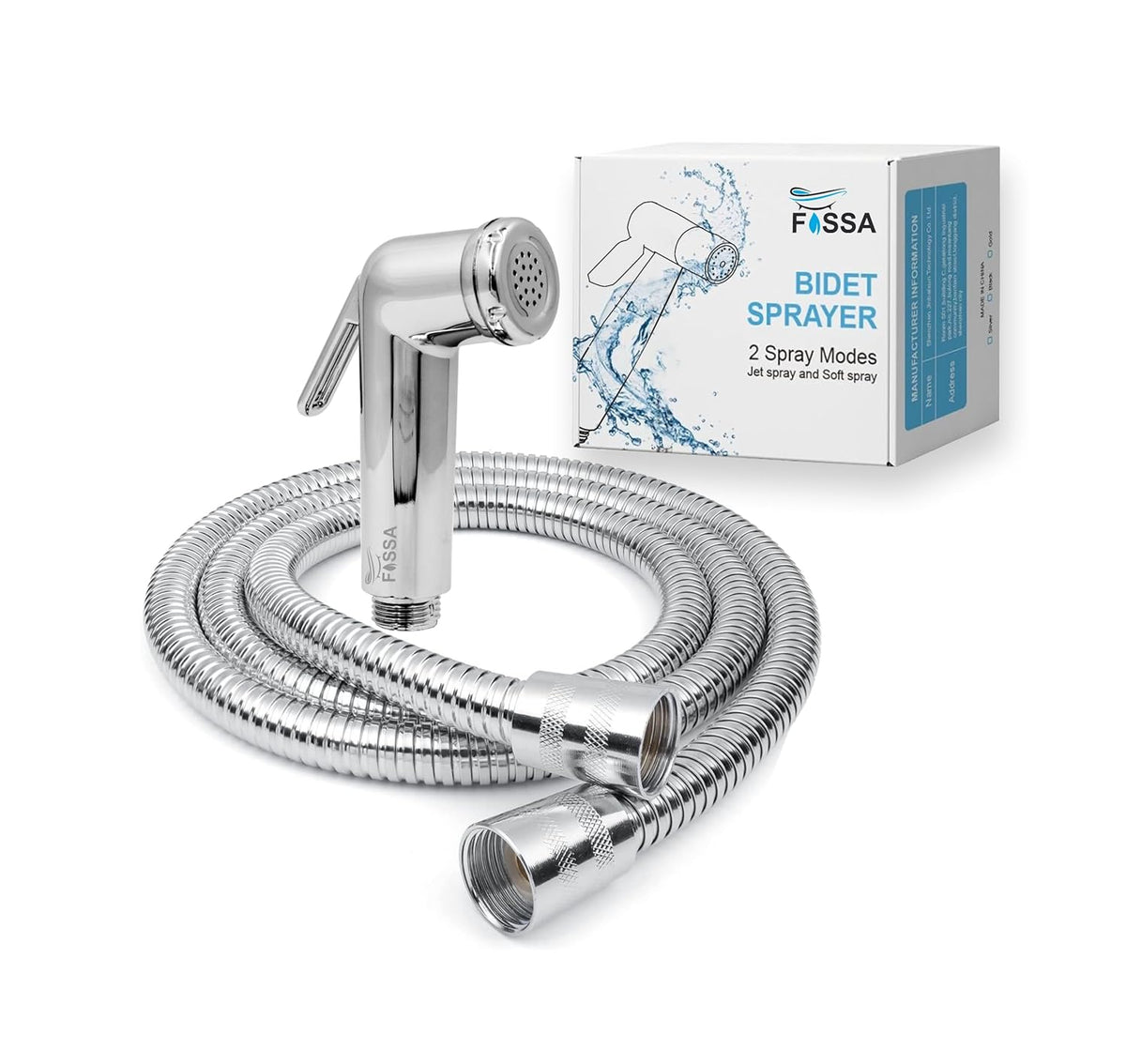 Fossa Health Faucet Bidet Sprayer for Toilet, Handheld Sprayer Cloth Diaper Sprayer Set - ABS (Chrome Finish) | (with Hose Pipe & Hook) | Jet Spray for Toilet